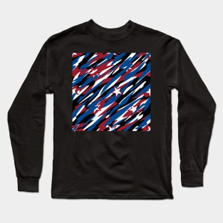 Patriotic Camouflage Red White and Blue with Stars American Pride Abstract Pattern Long Sleeve T-Shirt